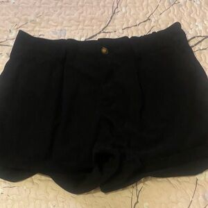 High-Rise Black corduroy Women's Shorts with Button Detail